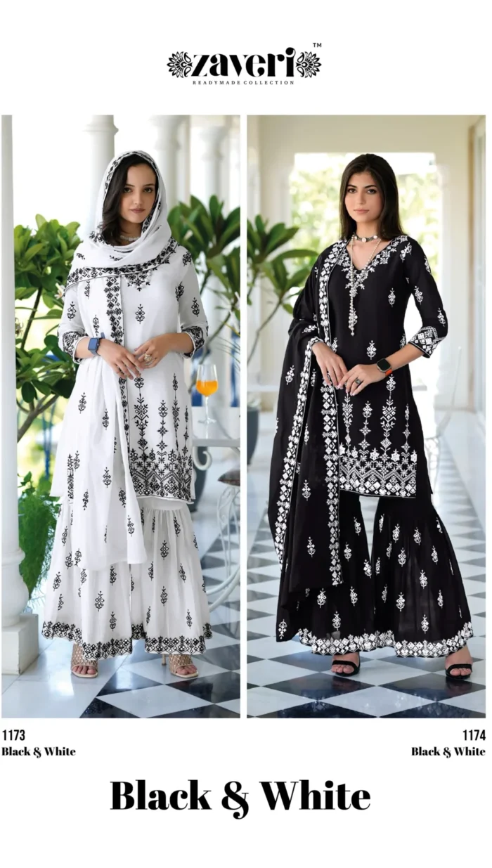 Zaveri Black & White Readymade Dress