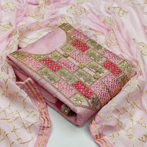 Marvellous Pink Colored Festive Wear Embroidered Heavy Modal Silk Dress Material