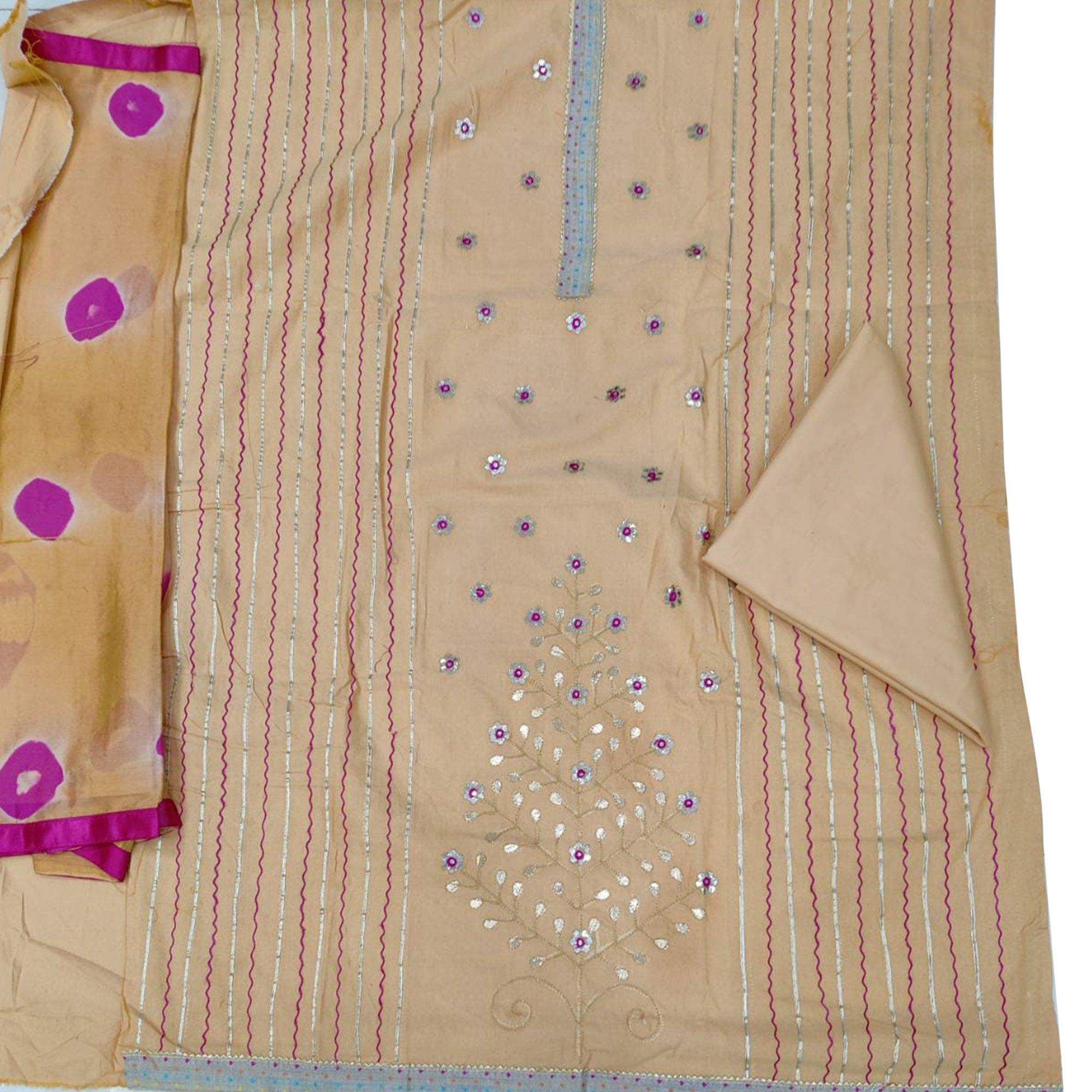 Flaunt Mustard Colored Festive Wear Embroidered Handloom Cotton Dress Material - Image 2