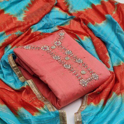 Gorgeous Peach Colored Festive Wear Heavy Modal Silk Dress Material