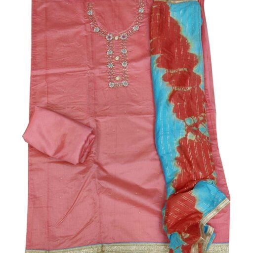 Gorgeous Peach Colored Festive Wear Heavy Modal Silk Dress Material - Image 2