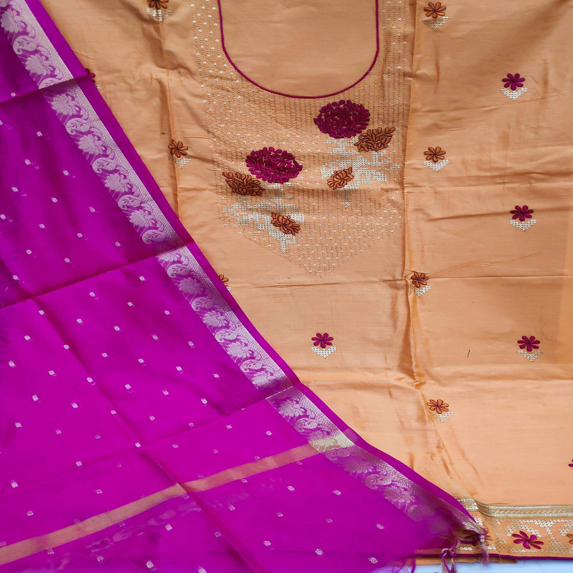 Yellow Festive Wear Floral Embroidered Cotton Dress Material - Image 2