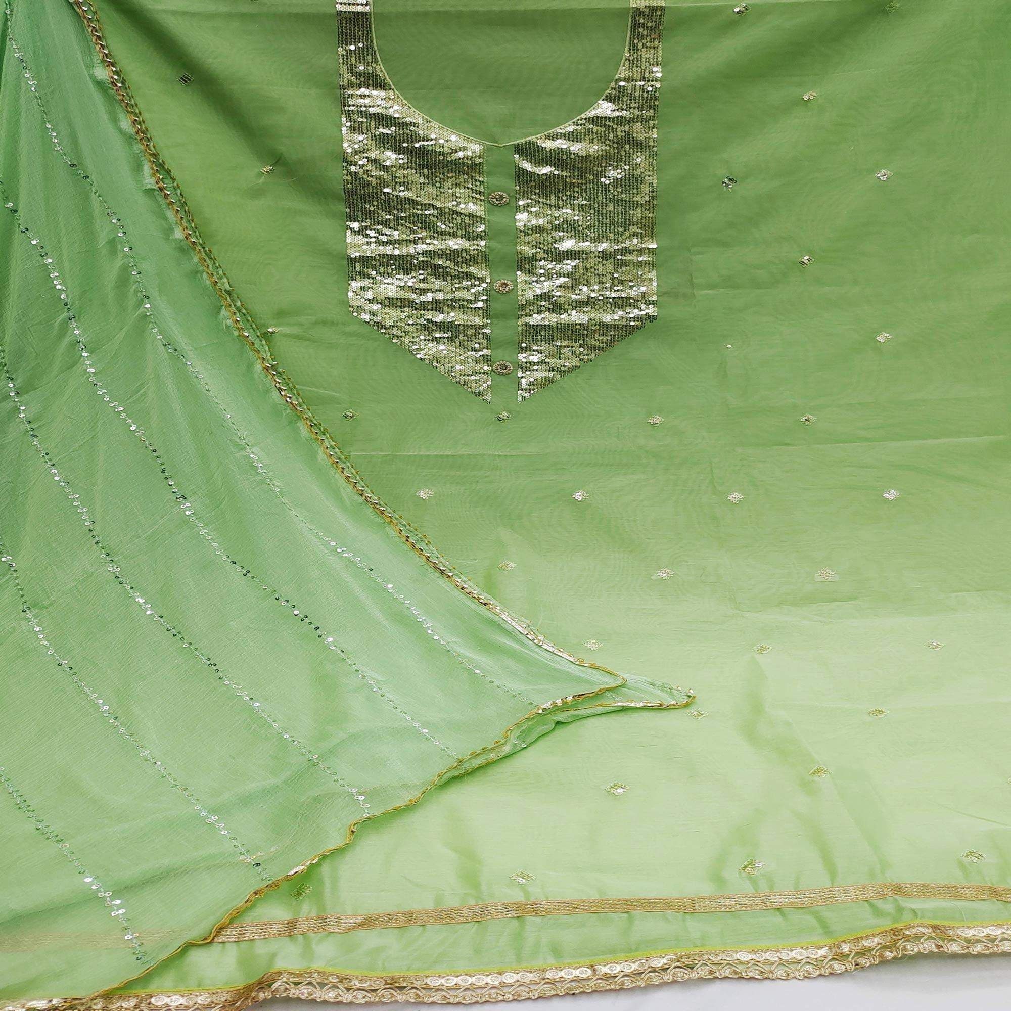 Green Festive Wear Sequence With Handwork Modal Dress Material - Image 2