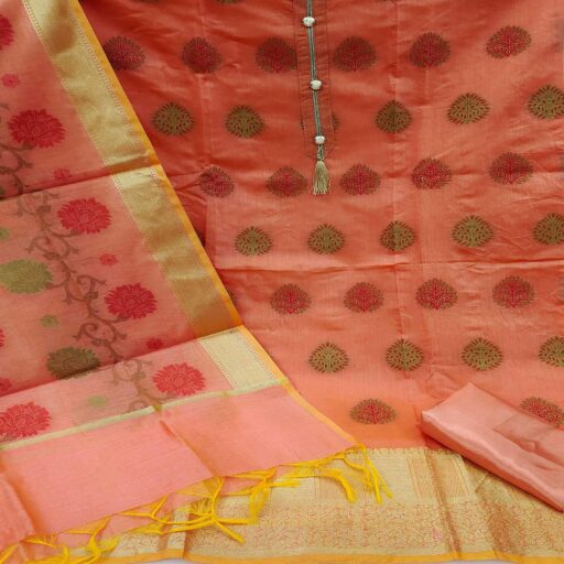 Peach Festive Wear Woven Banarasi Jacquard Dress Material - Image 2