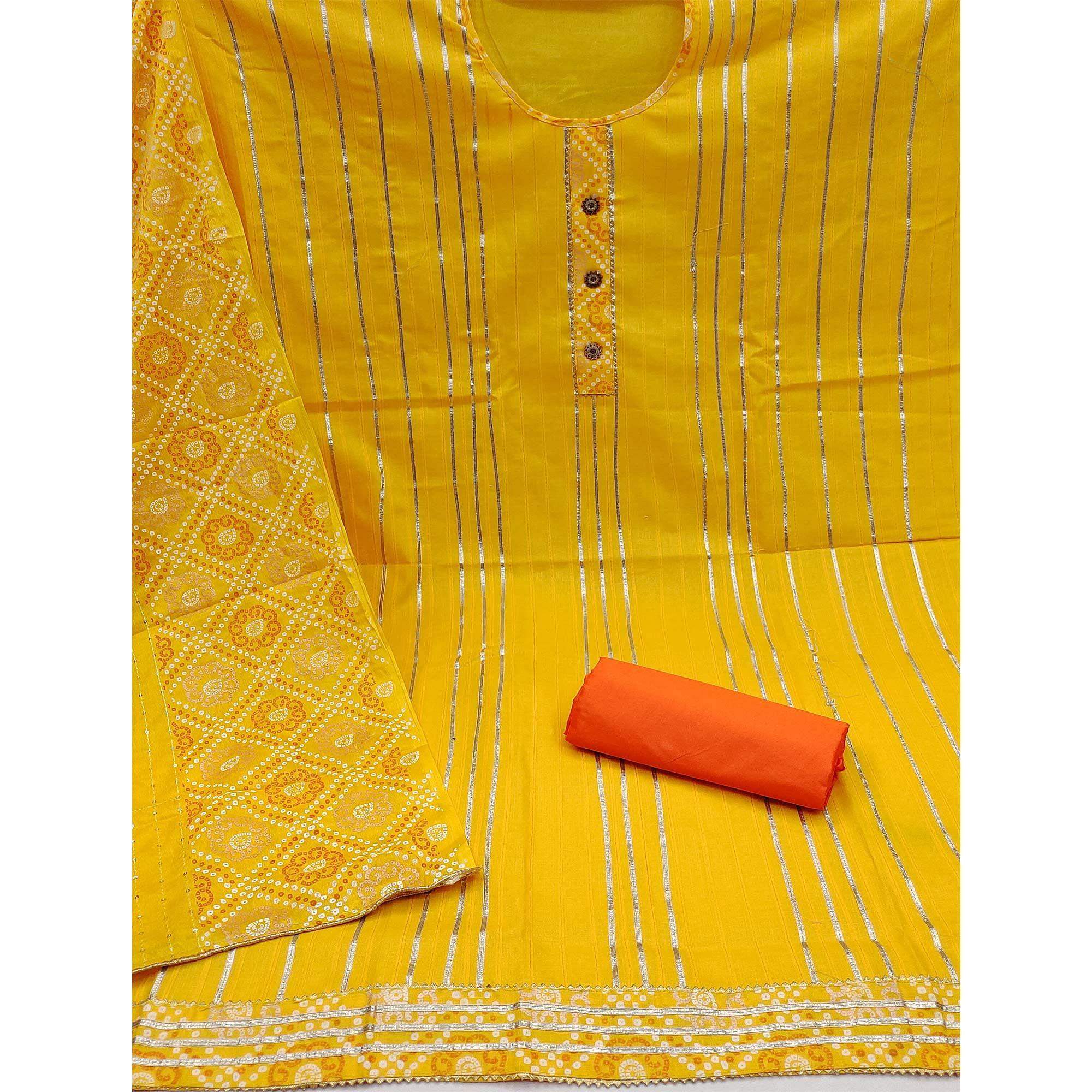 Yellow Festive Wear Gotta Patti With Bandhani Printed Cotton Dress Material - Image 2