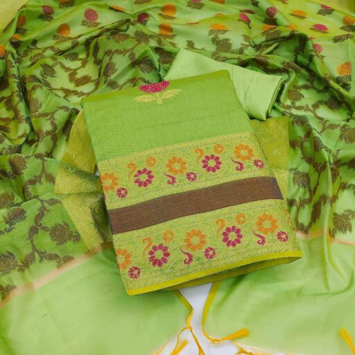 Green Woven Banarasi Jacqaurd Dress Material