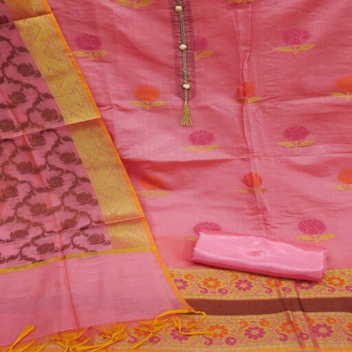 Pink Woven Banarasi Jacqaurd Dress Material - Image 2