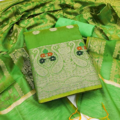 Green Woven Banarasi Dress Material
