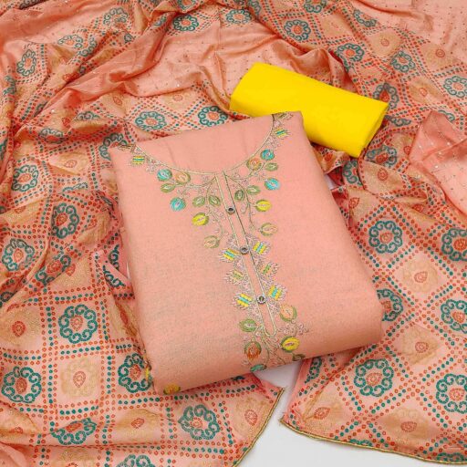 Peach Embroidered Cotton Dress Material