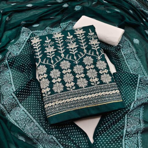 Morpich Floral Embroidered Pure Cotton Dress Material