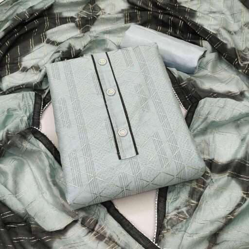 Blue Checks Printed Chanderi Dress Material