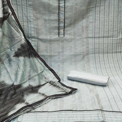 Blue Checks Printed Chanderi Dress Material - Image 2