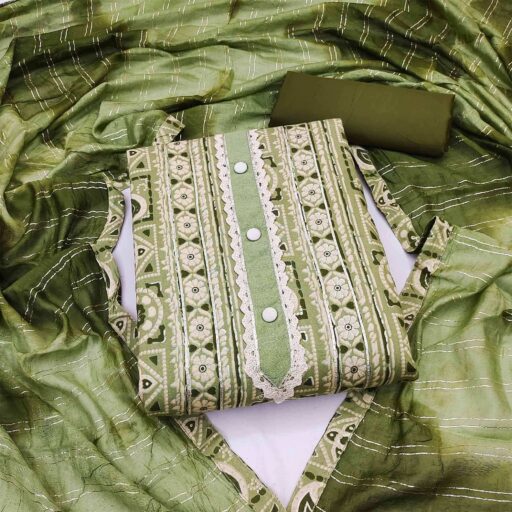 Green Floral Printed Pure Cotton Dress Material