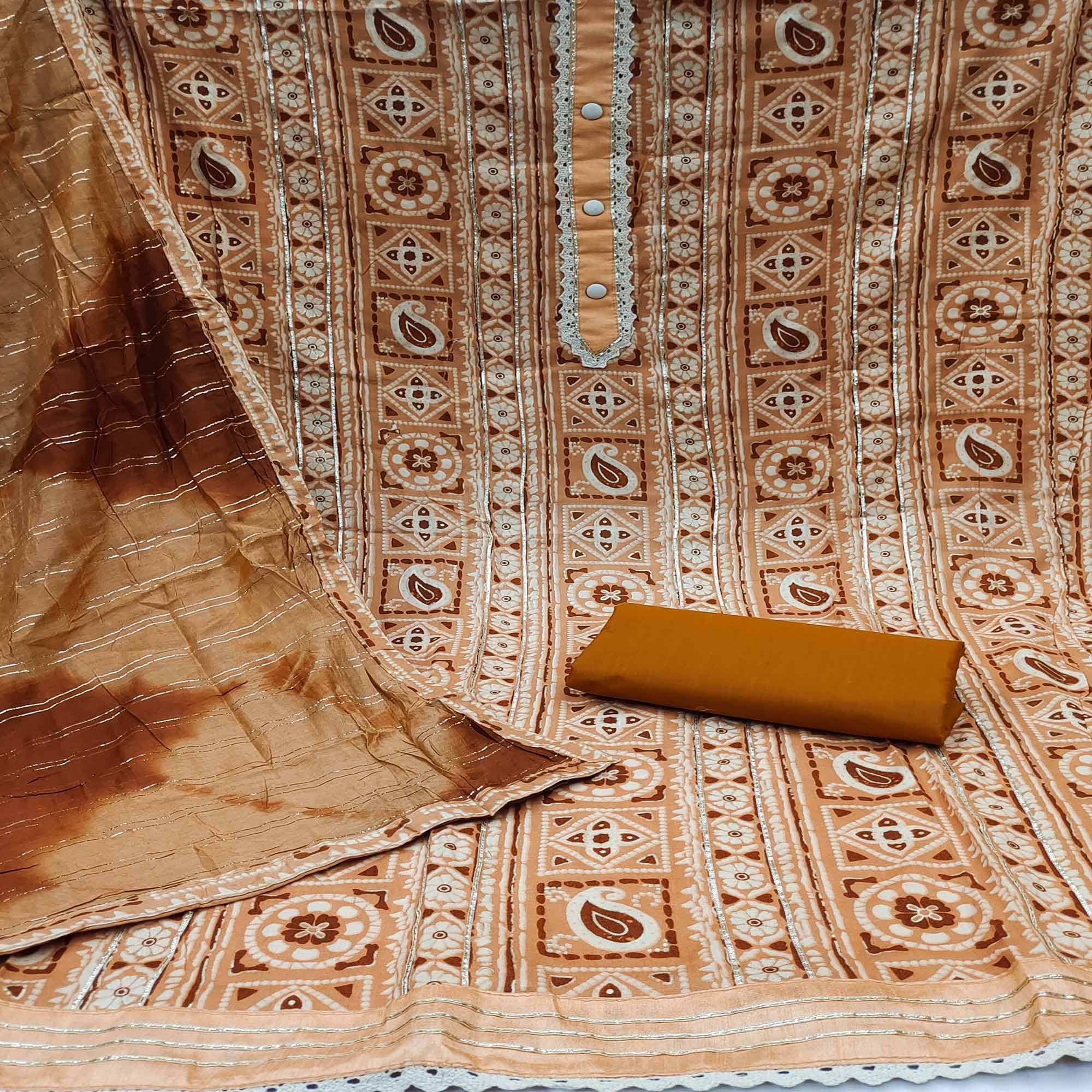 Light Peach Floral Printed Pure Cotton Dress Material - Image 2