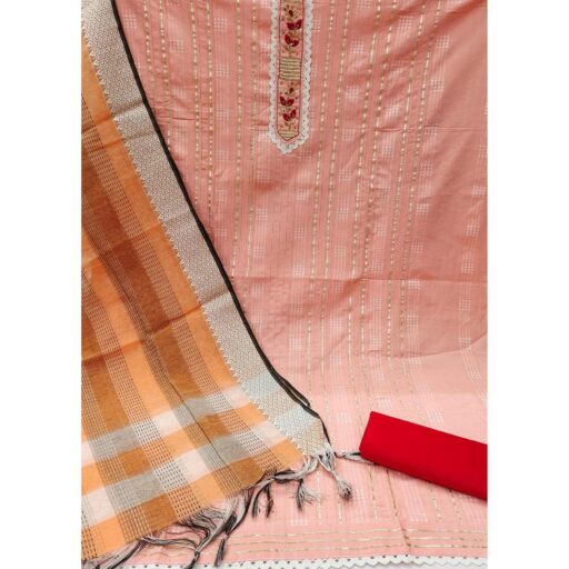 Peach Bandhani Printed With Embellished Cotton Blend Dress Material - Image 2