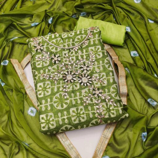Green Printed With Embellished Khaadi Dress Material