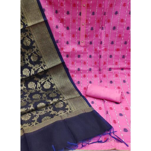 Baby Pink Woven Banarasi Silk Dress Material - Image 2