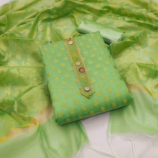 Green Woven Banarasi Silk Dress Material
