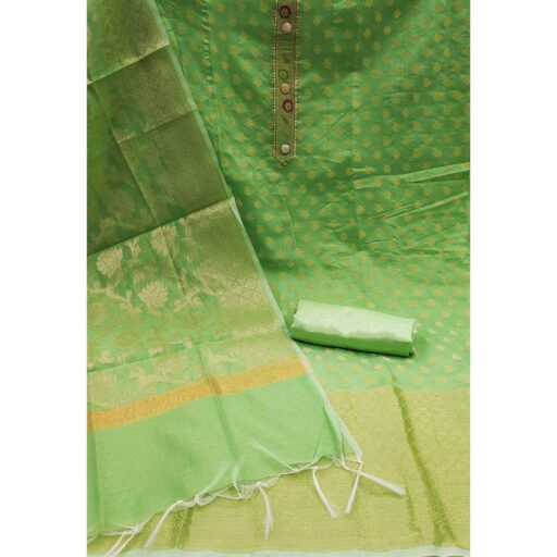 Green Woven Banarasi Silk Dress Material - Image 2