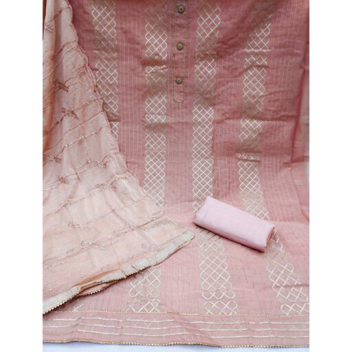 Pink Gota Work Chanderi Dress Material - Image 2