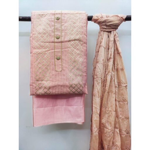 Pink Gota Work Chanderi Dress Material - Image 3