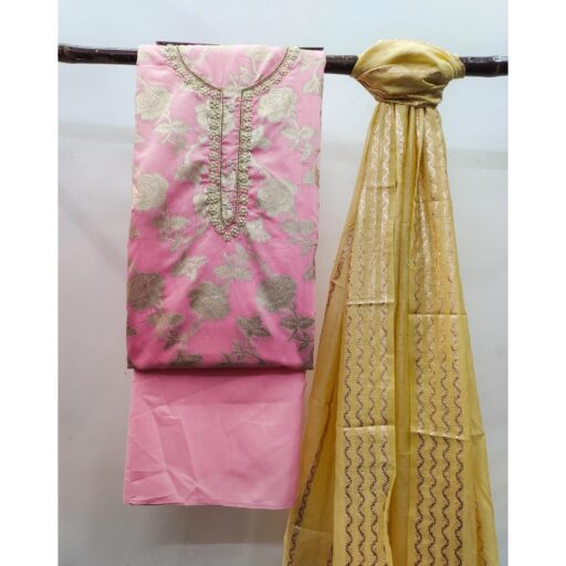 Pink Woven Banarasi Silk Dress Material - Image 2