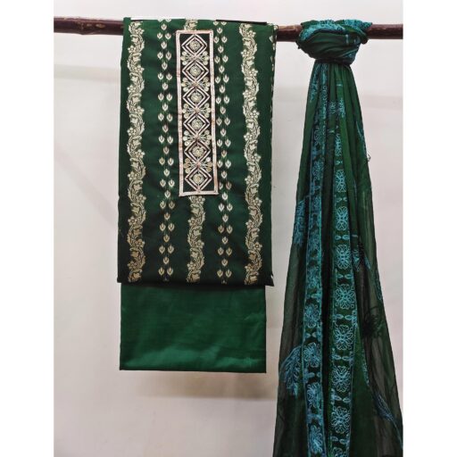 Green Woven Banarasi Silk Dress Material - Image 2