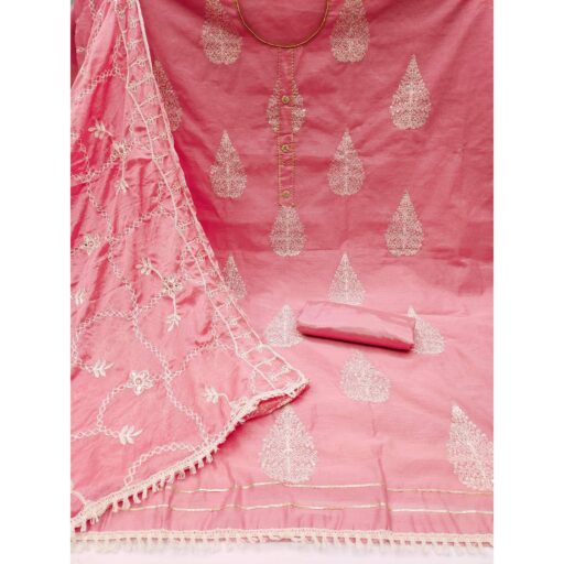 Pink Embroidered Chanderi Dress Material - Image 2