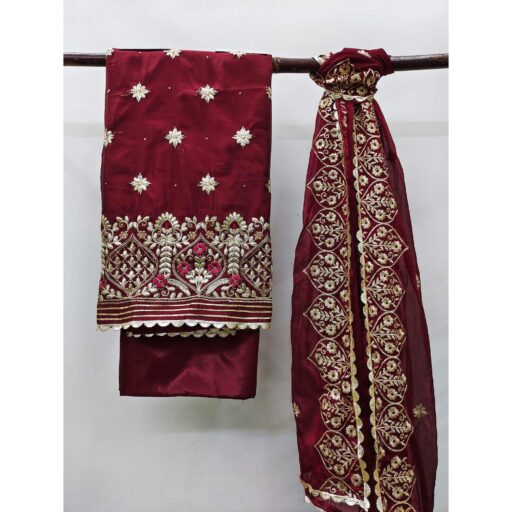 Maroon Floral Embroidered Modal Dress Material - Image 2