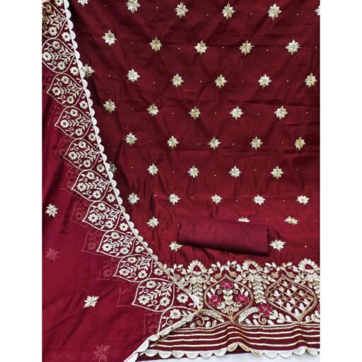 Maroon Floral Embroidered Modal Dress Material - Image 3