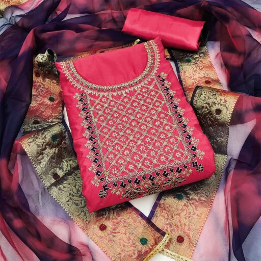 Pink Embroidered Modal Dress Material