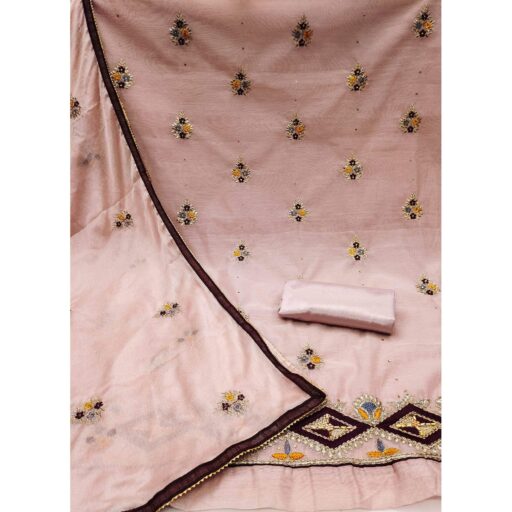 Peach Floral Embroidered Modal Dress Material - Image 2