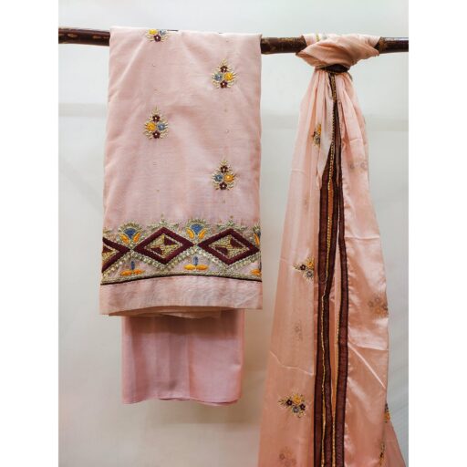 Peach Floral Embroidered Modal Dress Material - Image 3