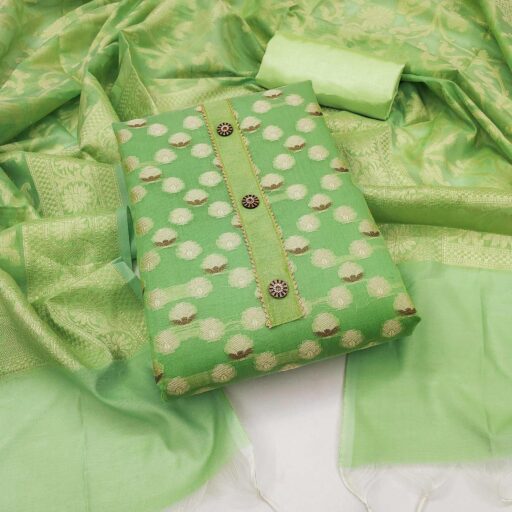 Green Woven Banarasi Silk Dress Material