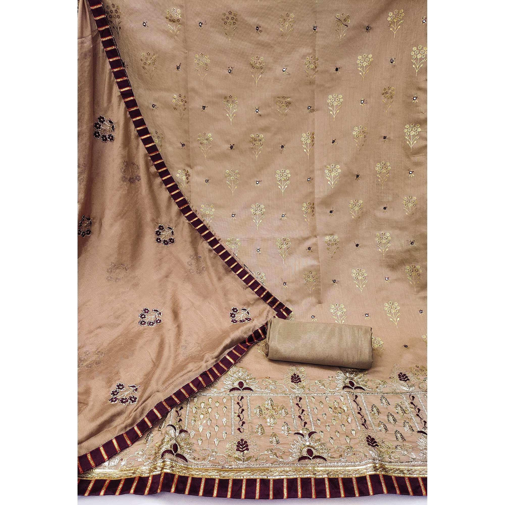 Brown Floral Printed With Embroidery Modal Dress Material - Image 2