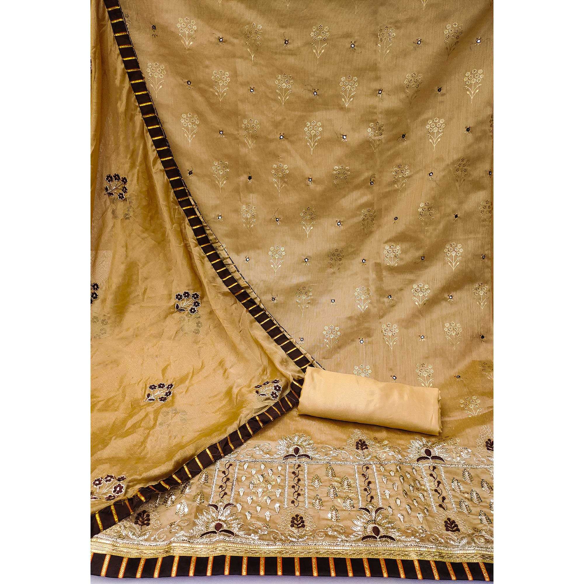 Chikoo Floral Printed With Embroidery Modal Dress Material - Image 2