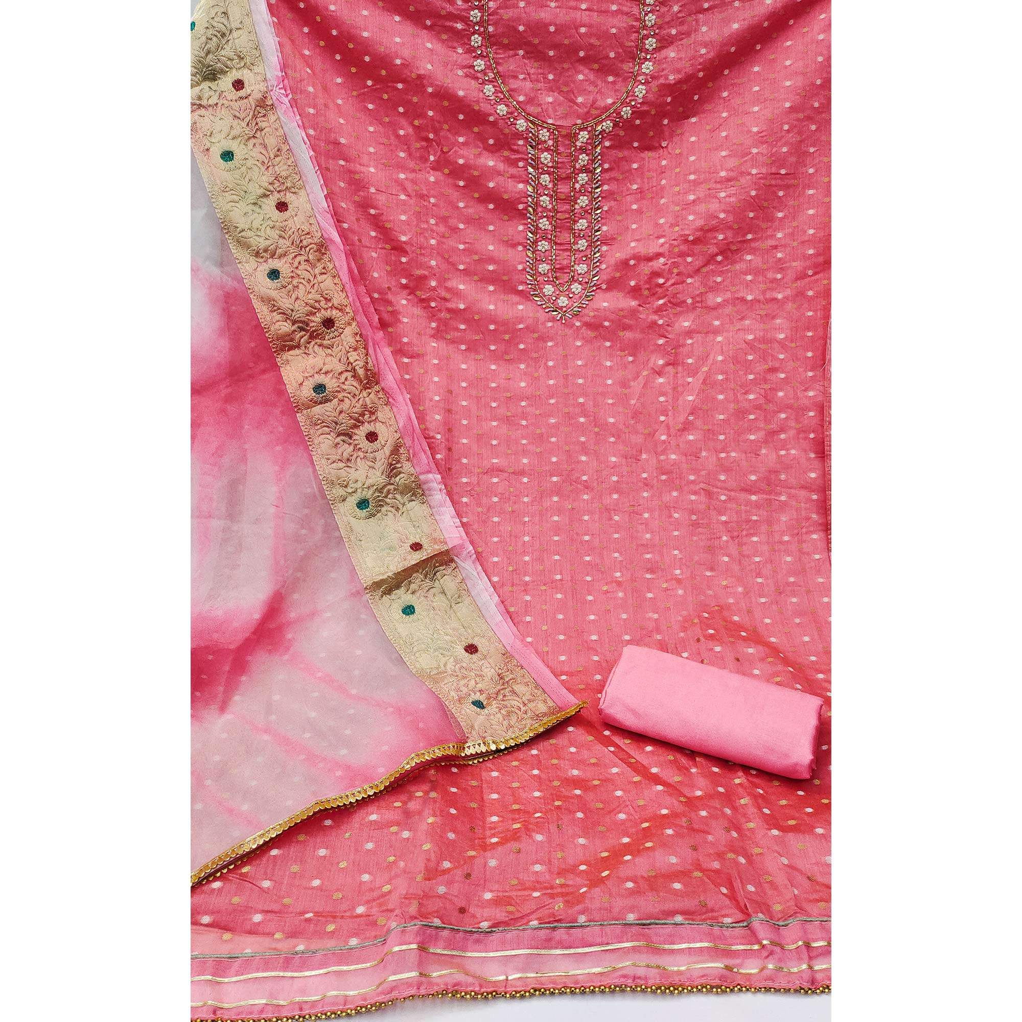 Pink Woven With Handwork Modal Dress Material - Image 2