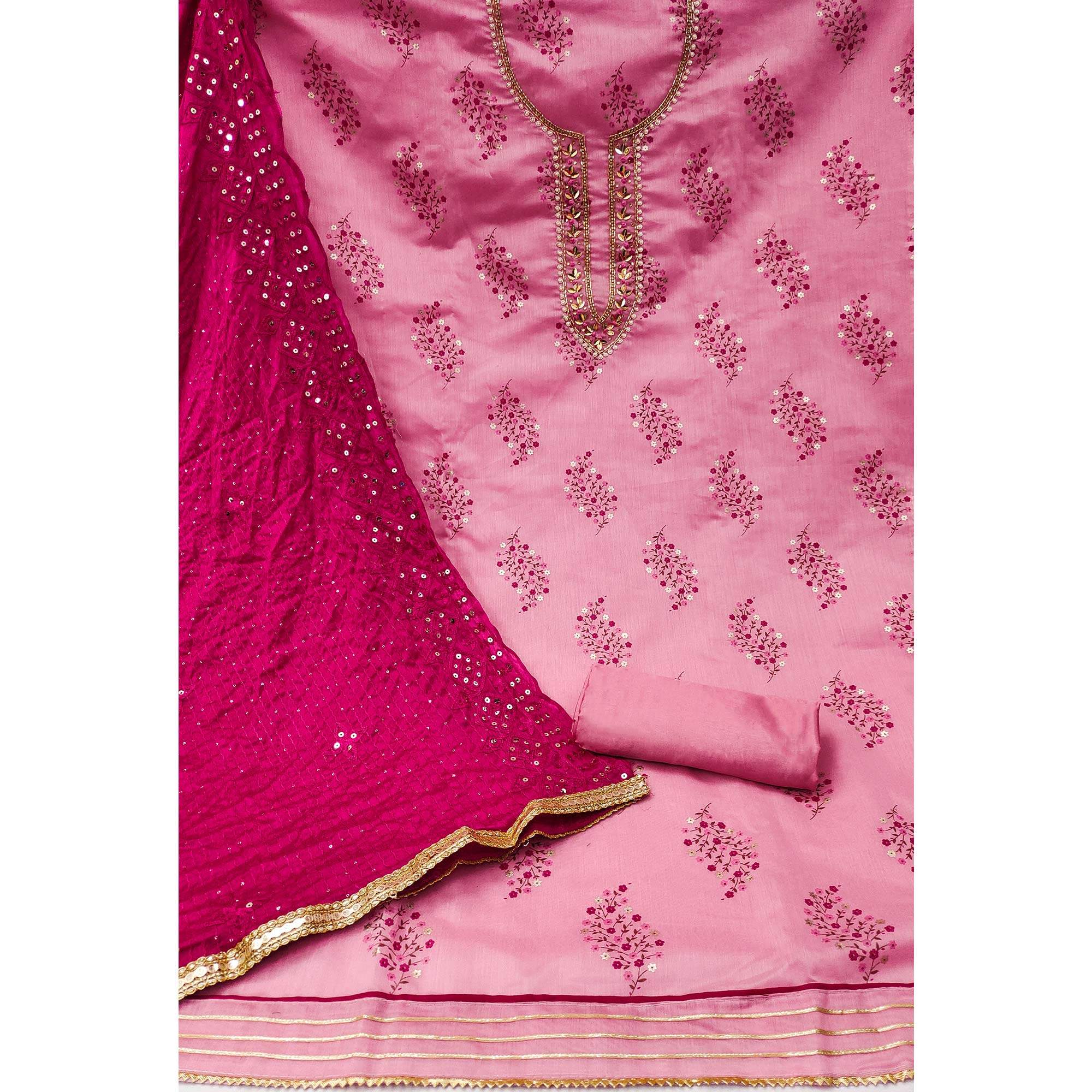 Pink Printed With Handwork Modal Dress Material - Image 2