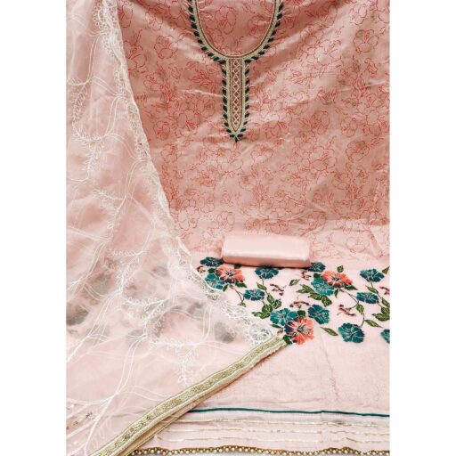 Peach Floral Printed Modal Dress Material - Image 2