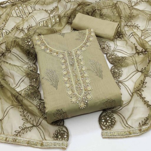 Green Printed With Handwork Modal Dress Material