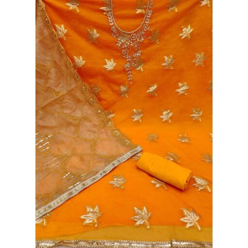Orange Woven Organza Dress Material - Image 2