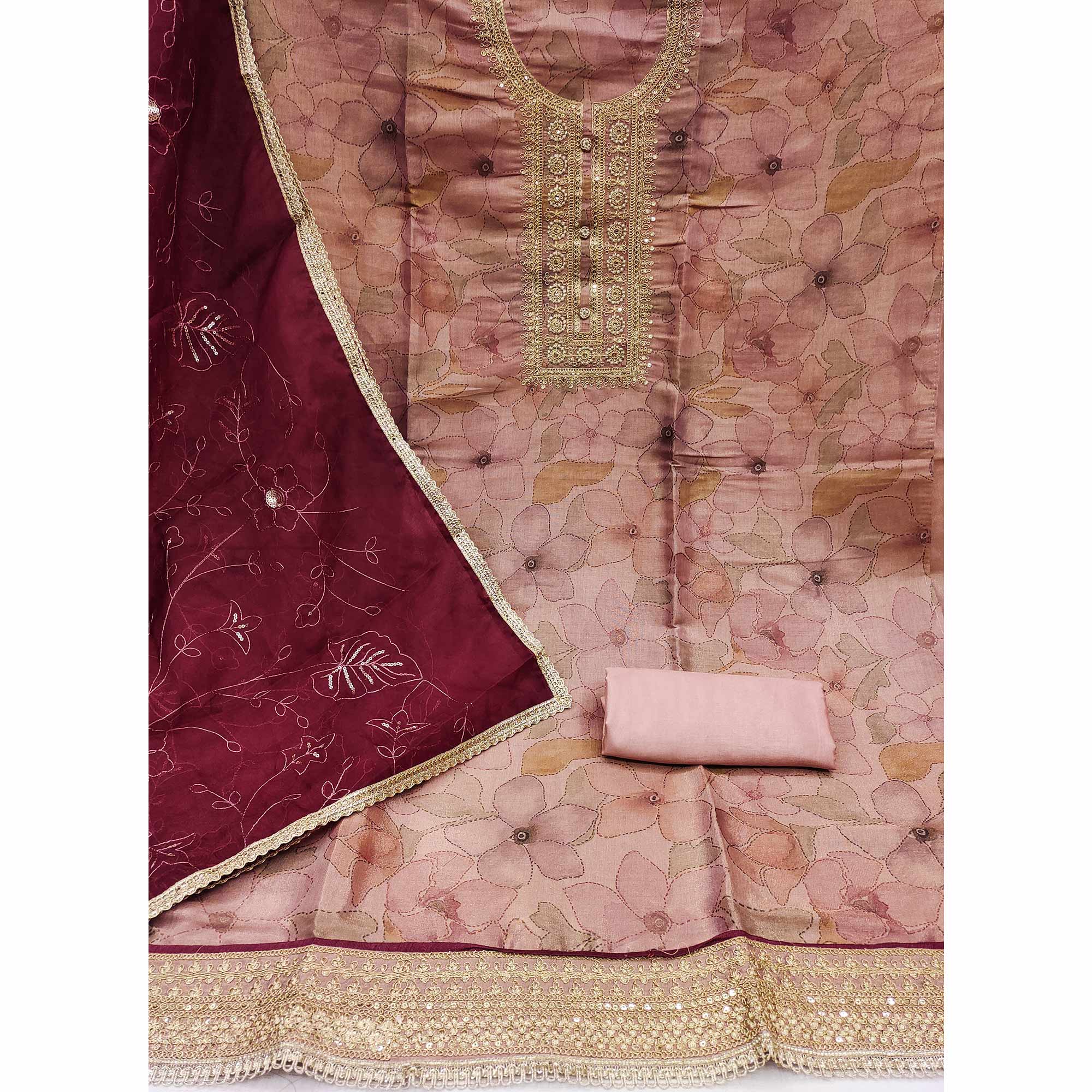 Mauve Floral Digital Printed Cotton Blend Dress Material - Image 2