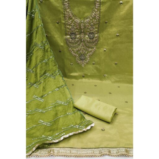 Green Embroidered Viscose Dress Material - Image 2