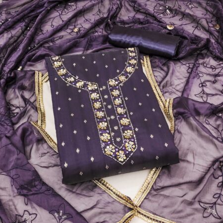 Purple Woven Chanderi Silk Dress Material