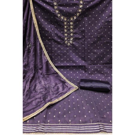 Purple Woven Chanderi Silk Dress Material - Image 2