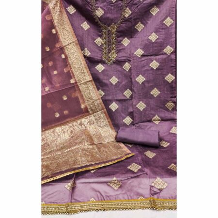 Purple Woven Banarasi Silk Dress Material - Image 2