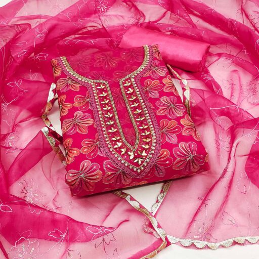 Pink Sequence Embroidered Organza Dress Material