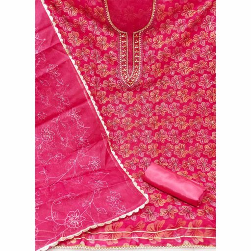 Pink Sequence Embroidered Organza Dress Material - Image 2