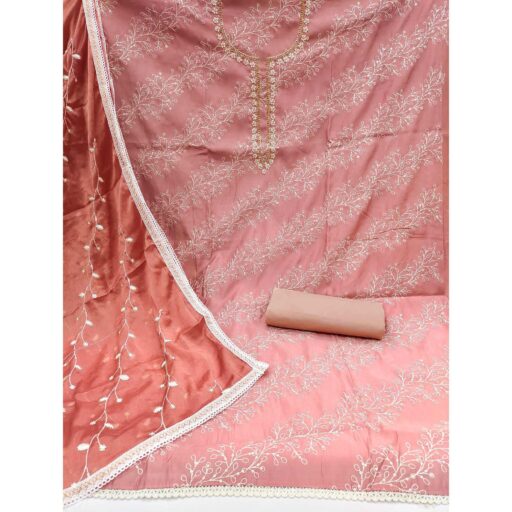 Mauve Embroidered Cotton Blend Dress Material - Image 2