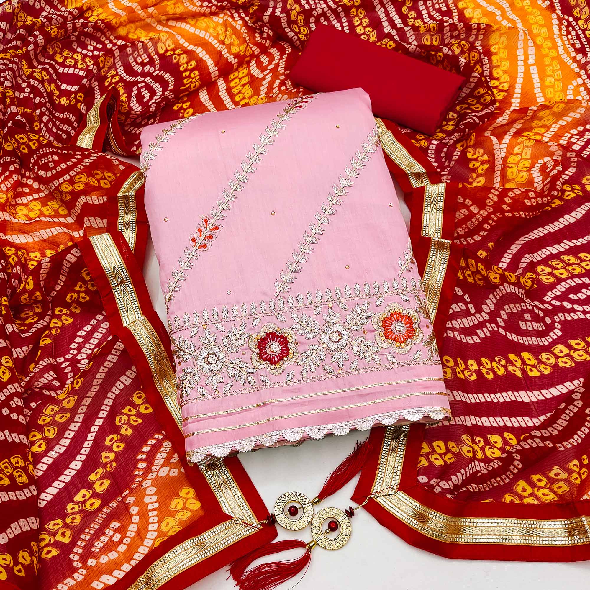 New Floral Embroidered Pure Cotton Dress Material